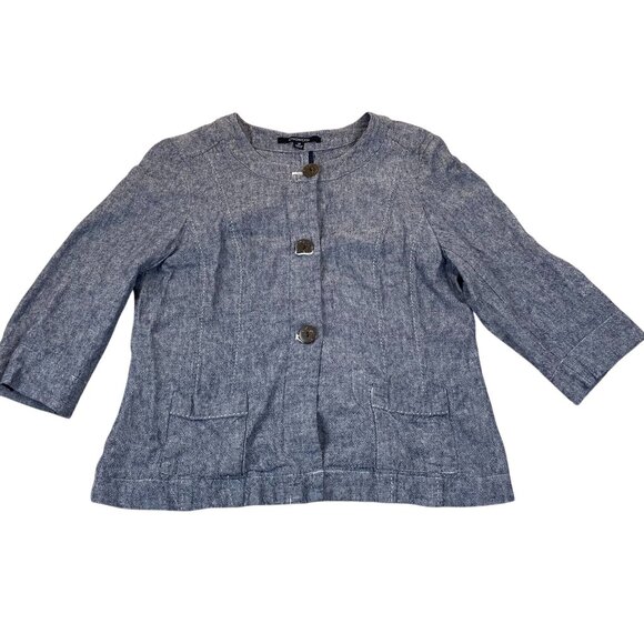 Chadwick's Women's Jacket Size 14 Linen Blend Blue Heather Button-Front With 3/4 - Picture 1 of 11